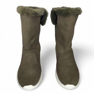 Skechers GoWalk GogaMat Genuine Leather Suede Faux Fur Fold Down Boots Size 8